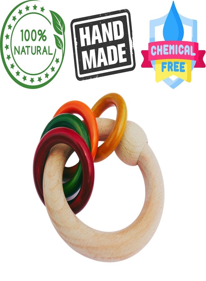 Gift Equals Love Wooden Hand Crafted Ring Rattle for Kids, Babies, Infants, Non Toxic Finished by Indian Artisans- Multi Color (Ringrattle) - Image 2